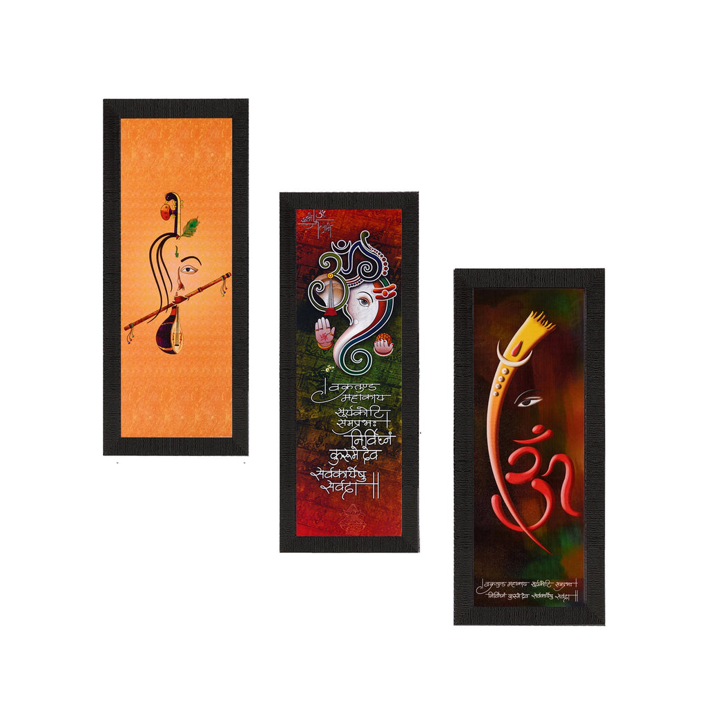 Set Of 3 Ganesha & Krishna Lord Buddha Satin Matt Texture UV Art Painting Kafalo