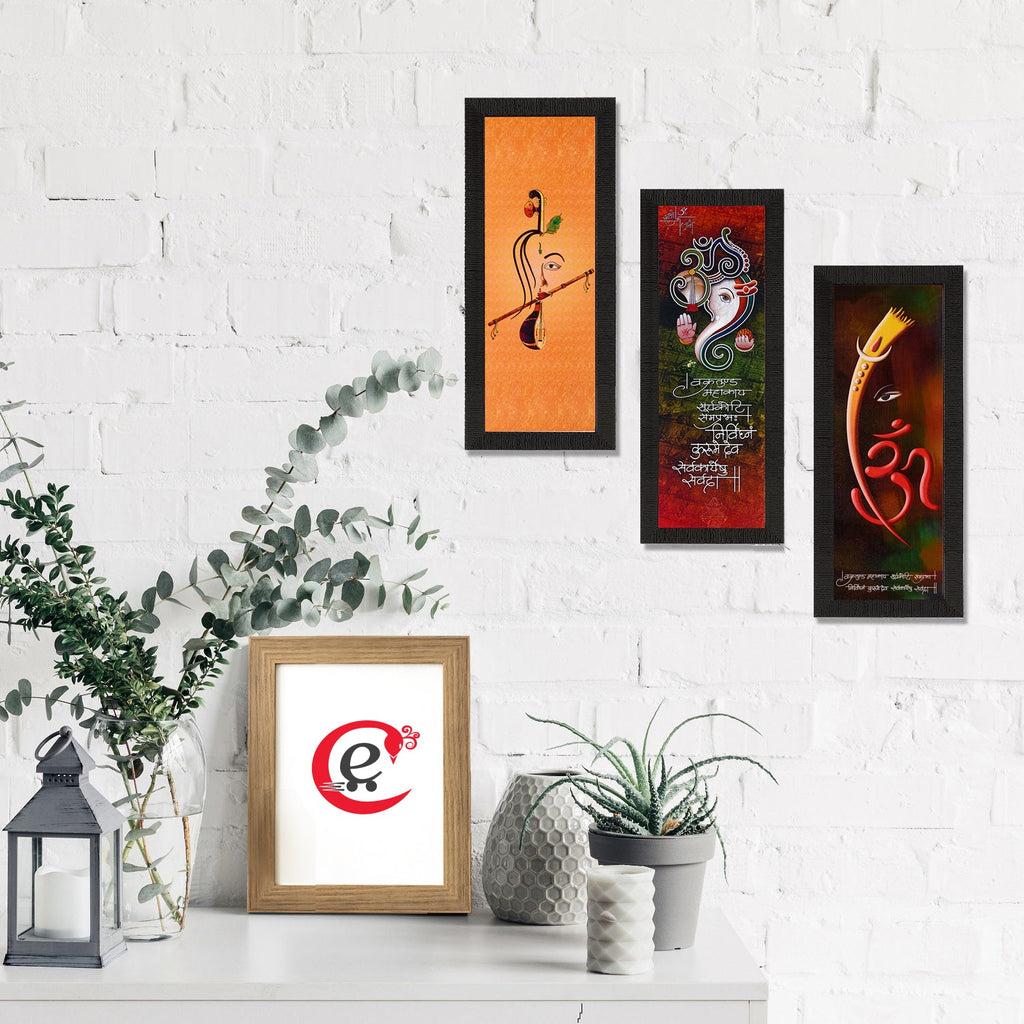 Set Of 3 Ganesha & Krishna Lord Buddha Satin Matt Texture UV Art Painting Kafalo