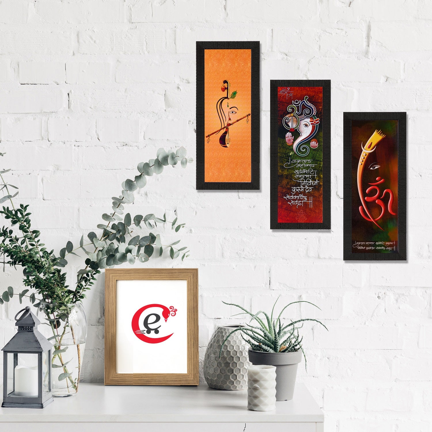 Set Of 3 Ganesha & Krishna Lord Buddha Satin Matt Texture UV Art Painting Kafalo