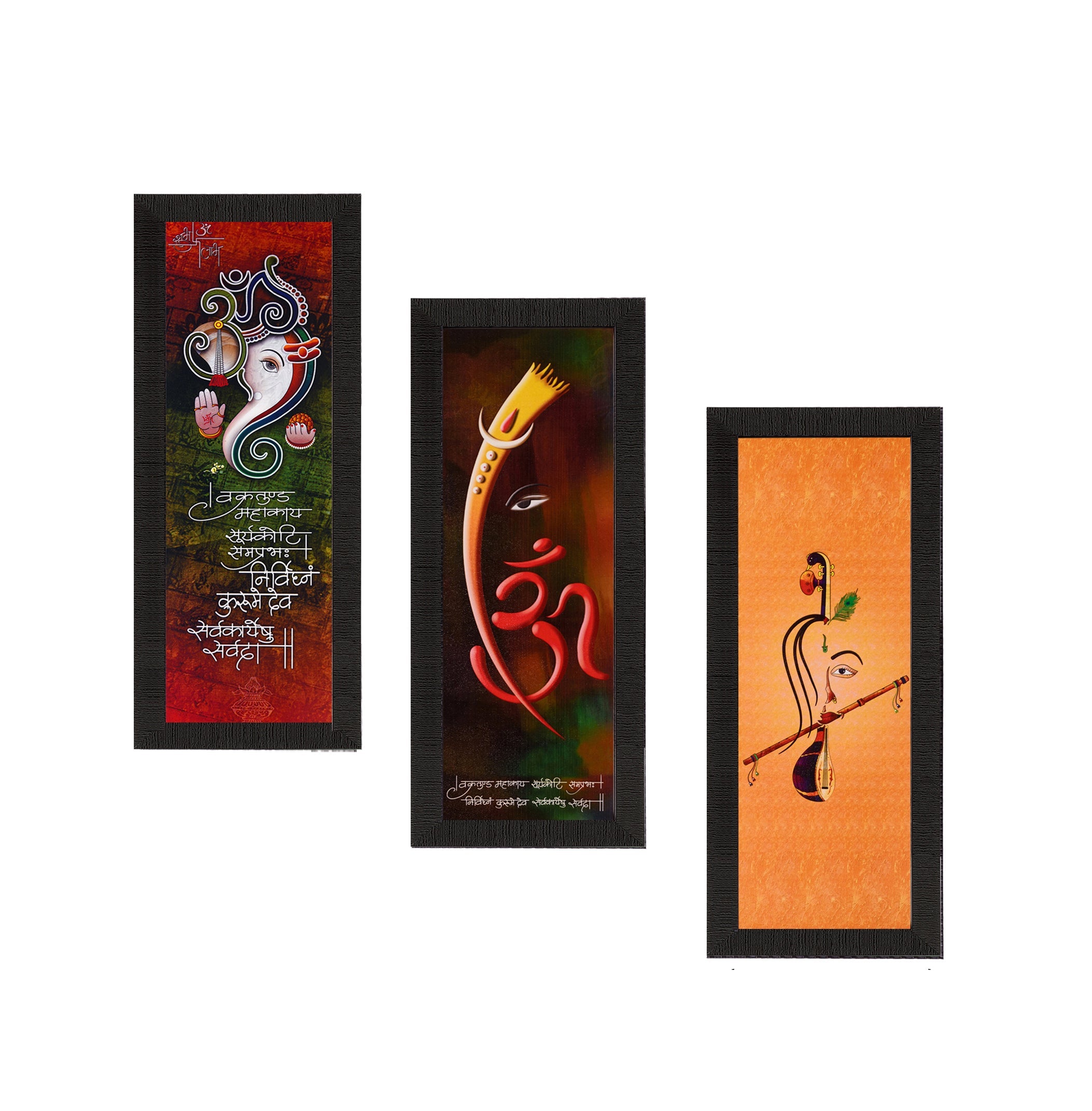 Set Of 3 Ganesha & Krishna Lord Buddha Satin Matt Texture UV Art Painting Kafalo