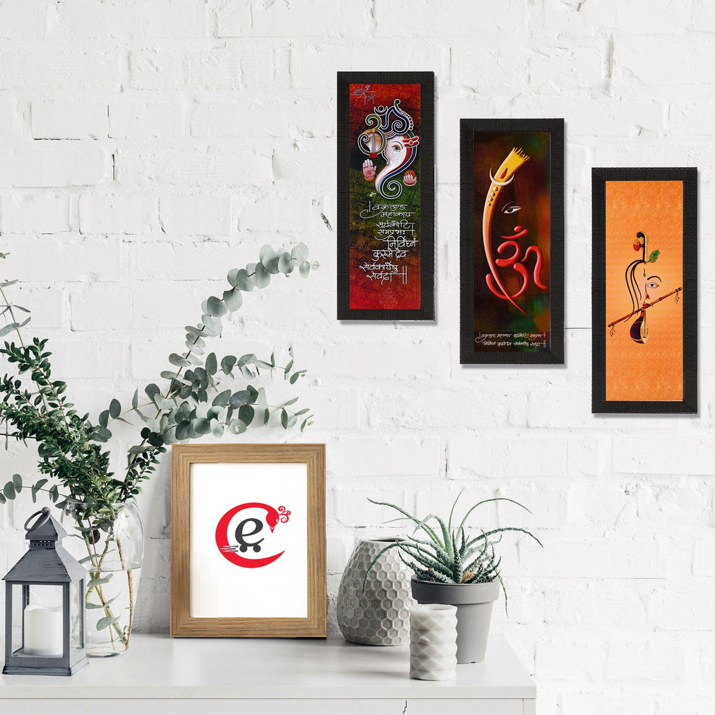 Set Of 3 Ganesha & Krishna Lord Buddha Satin Matt Texture UV Art Painting Kafalo