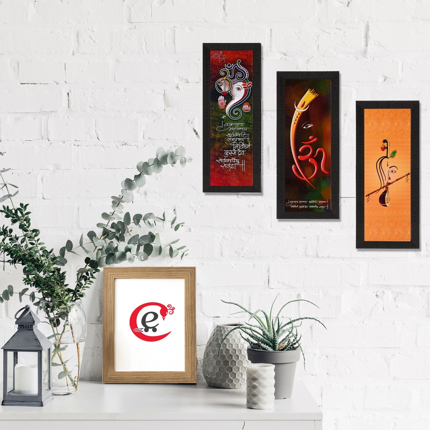 Set Of 3 Ganesha & Krishna Lord Buddha Satin Matt Texture UV Art Painting Kafalo