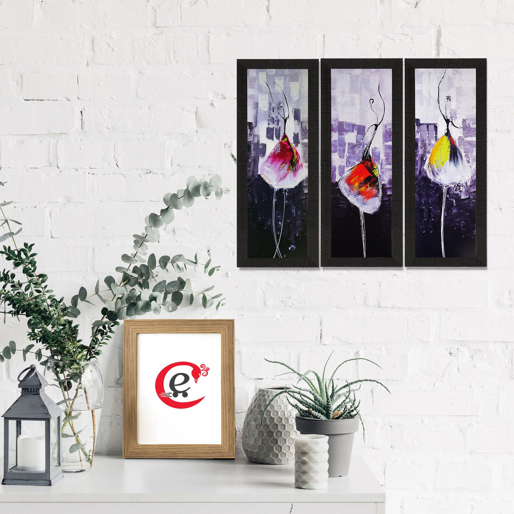 Set Of 3 Abstract Dancing Lady Satin Matt Texture UV Art Painting Kafalo