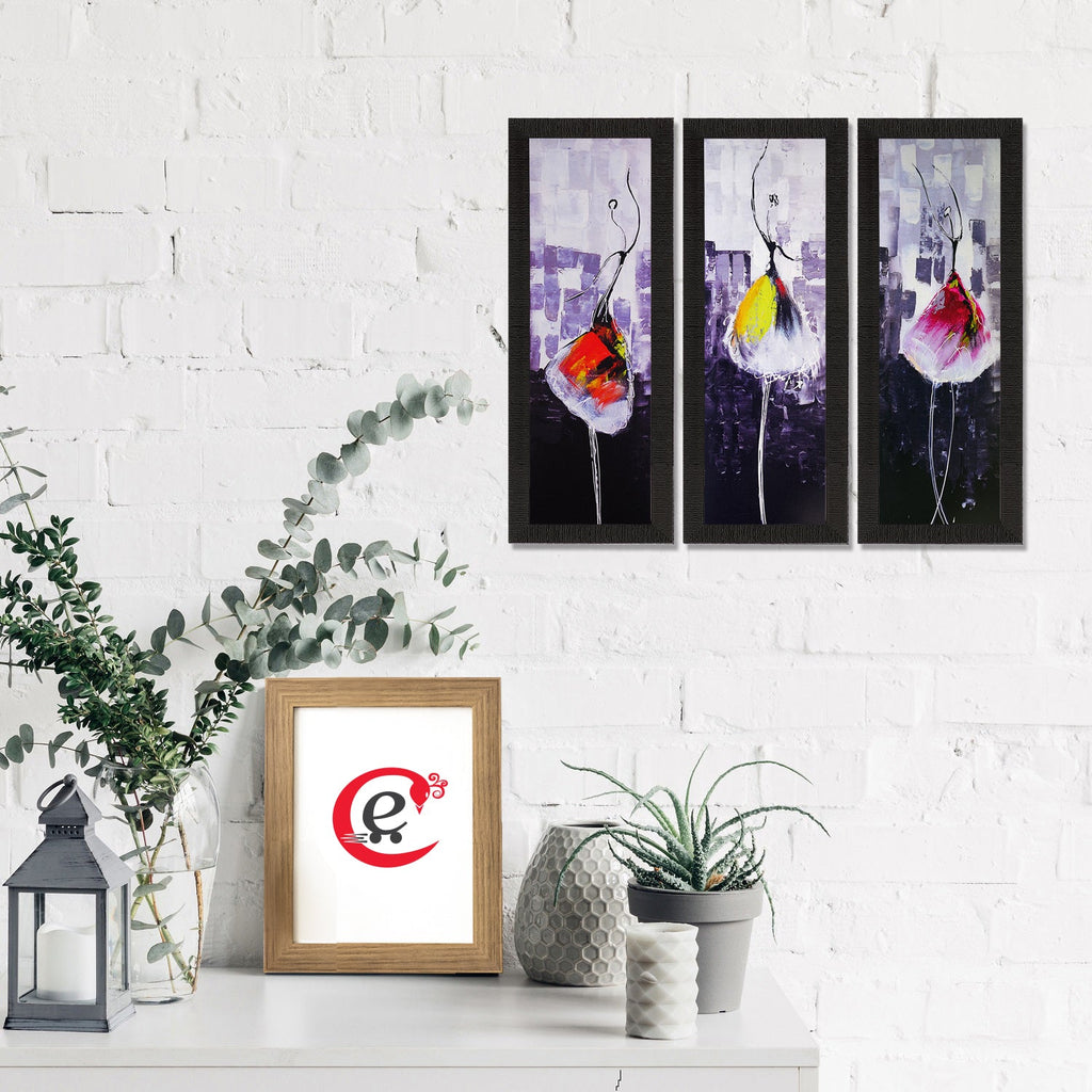 Set Of 3 Abstract Dancing Lady Satin Matt Texture UV Art Painting Kafalo