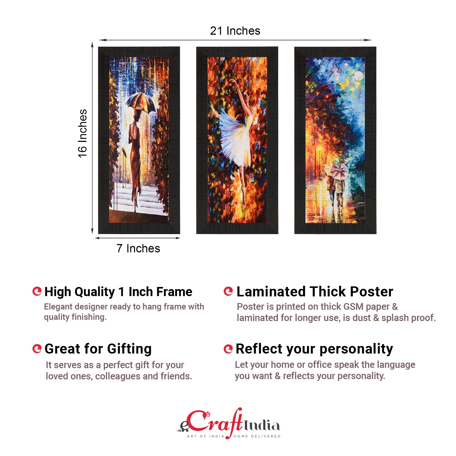 Set Of 3 Couple Love Moments Satin Matt Texture UV Art Painting Kafalo