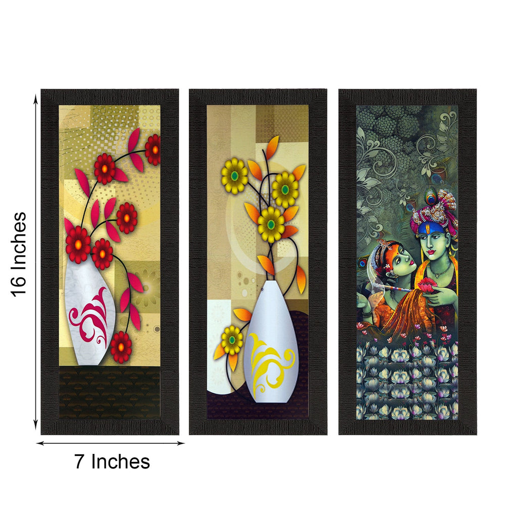Set Of 3 Radha Krishna and Botanical Satin Matt Texture UV Art Painting Kafalo