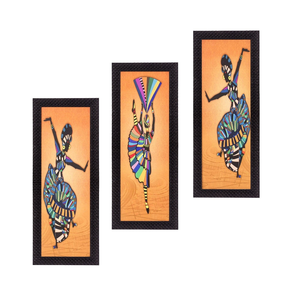 Set Of 3 Abstract Dancing Lady Satin Matt Texture UV Art Painting Kafalo