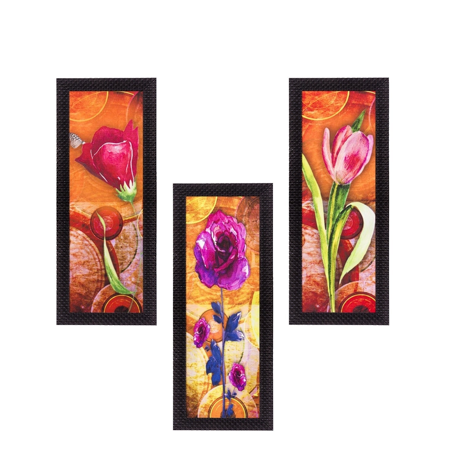 Set Of 3 Decorative Floral Satin Matt Texture UV Art Painting Kafalo