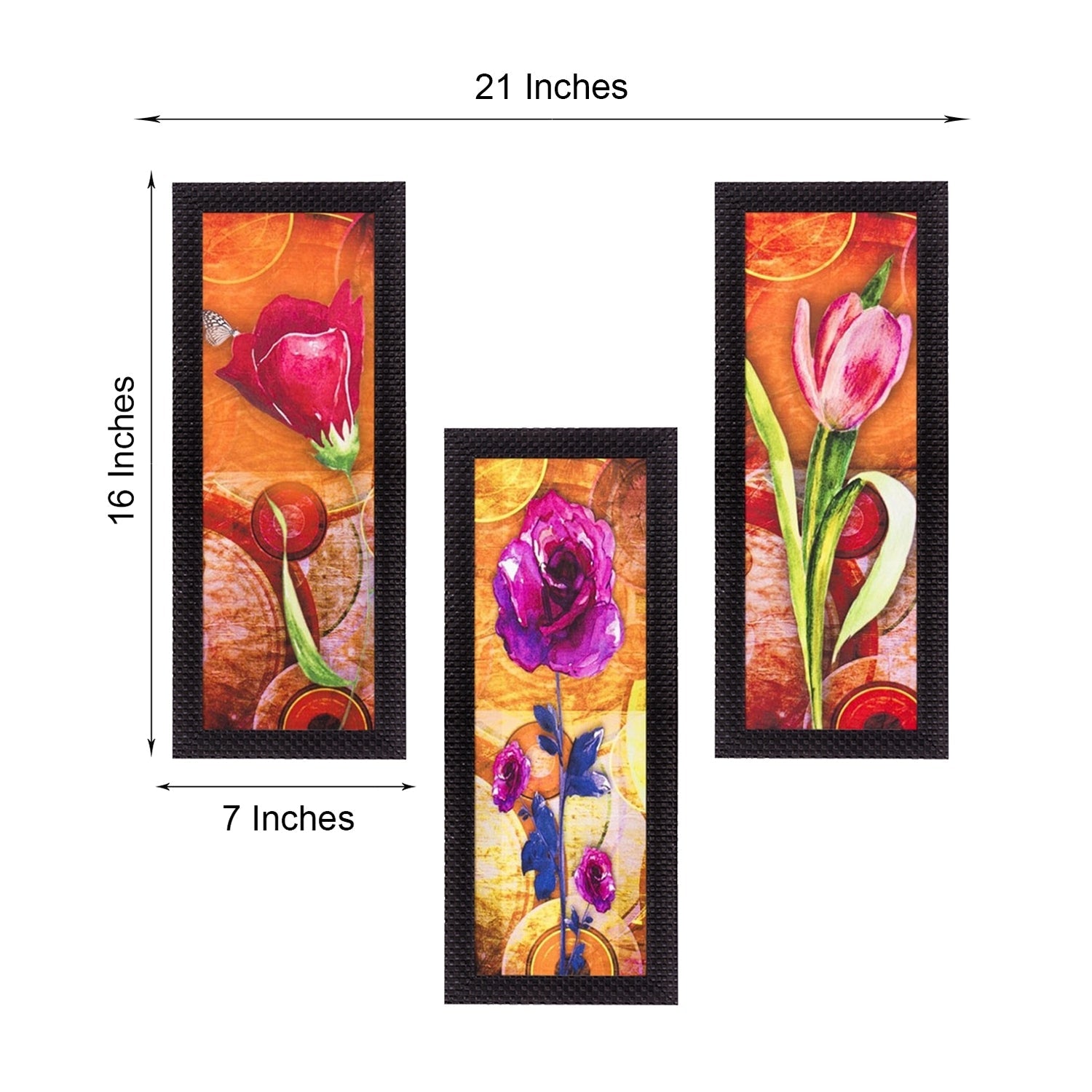 Set Of 3 Decorative Floral Satin Matt Texture UV Art Painting Kafalo