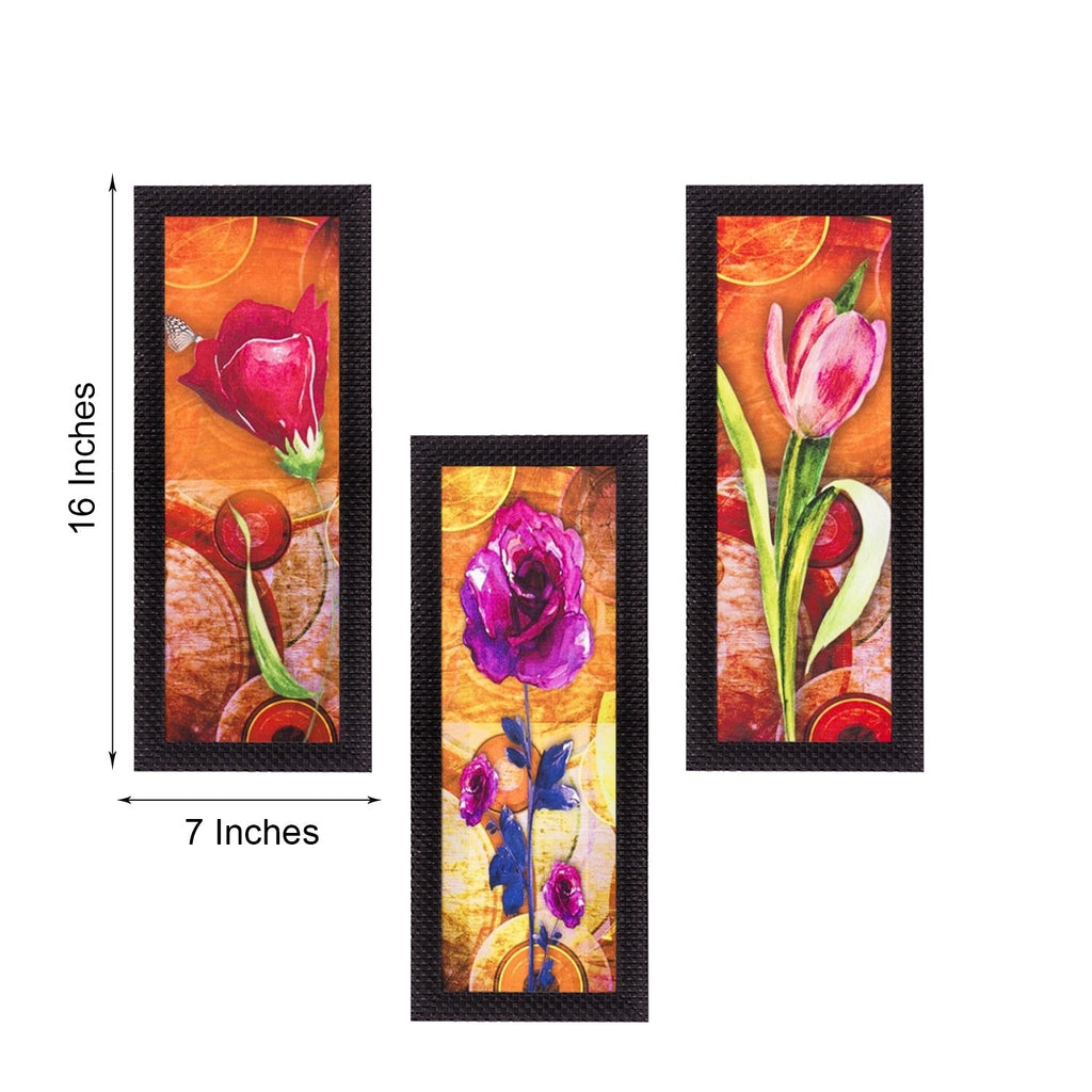 Set Of 3 Decorative Floral Satin Matt Texture UV Art Painting Kafalo