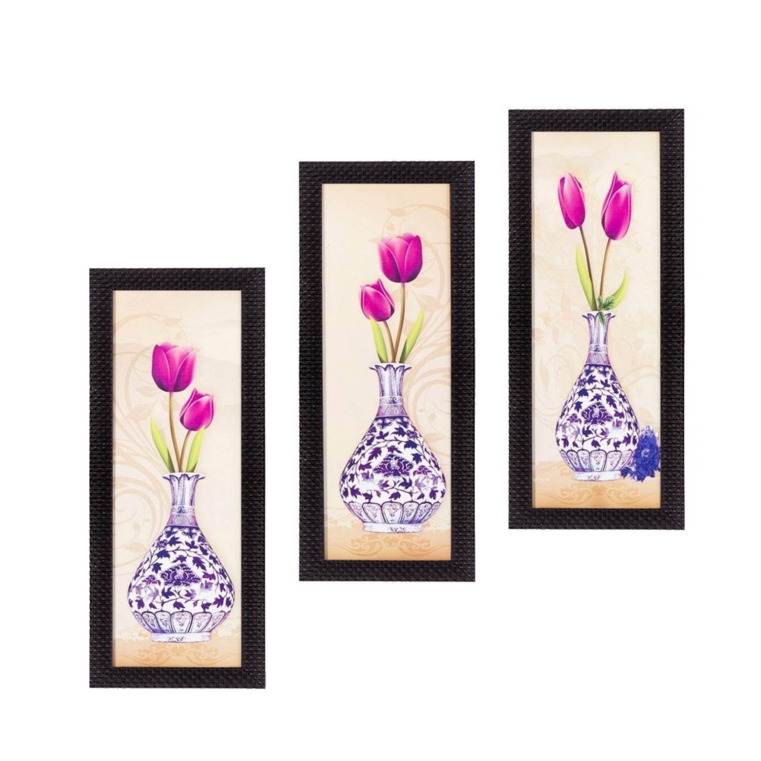 Set Of 3 Decorative Floral Botanical Pot Satin Matt Texture UV Art Painting Kafalo