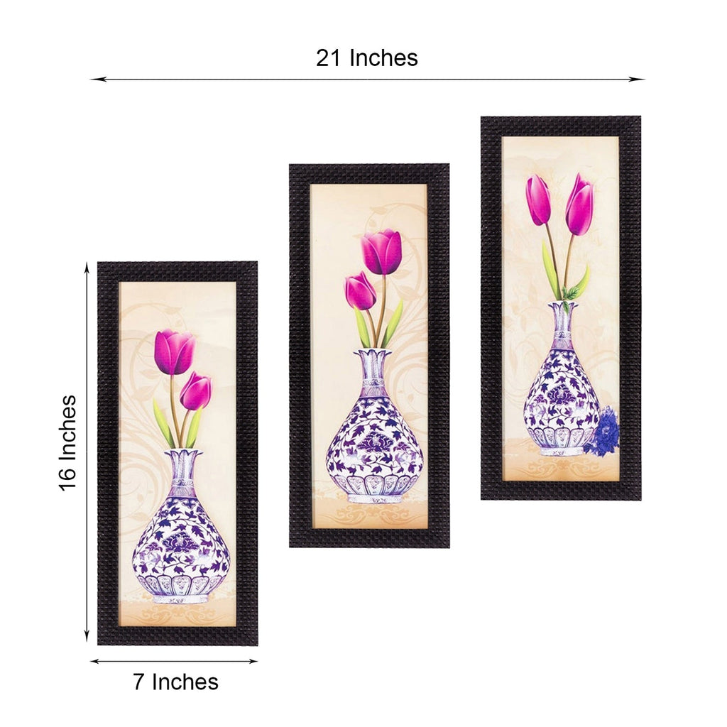 Set Of 3 Decorative Floral Botanical Pot Satin Matt Texture UV Art Painting Kafalo