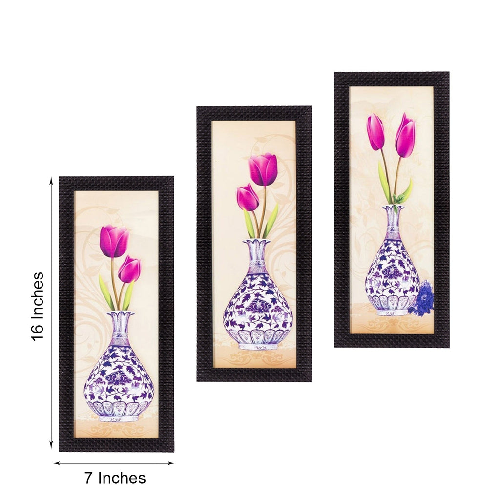 Set Of 3 Decorative Floral Botanical Pot Satin Matt Texture UV Art Painting Kafalo