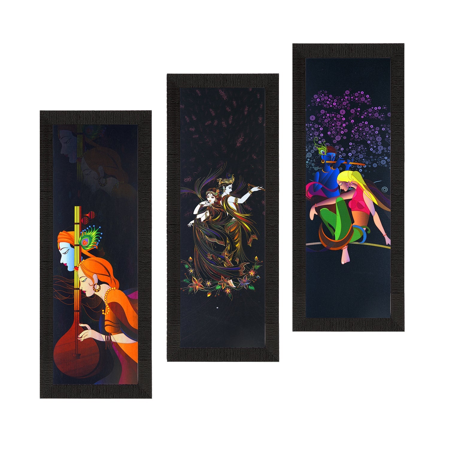 Set Of 3 Radha Krishna Satin Matt Texture UV Art Painting Kafalo
