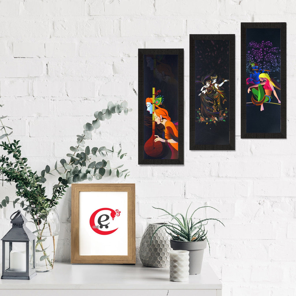 Set Of 3 Radha Krishna Satin Matt Texture UV Art Painting Kafalo