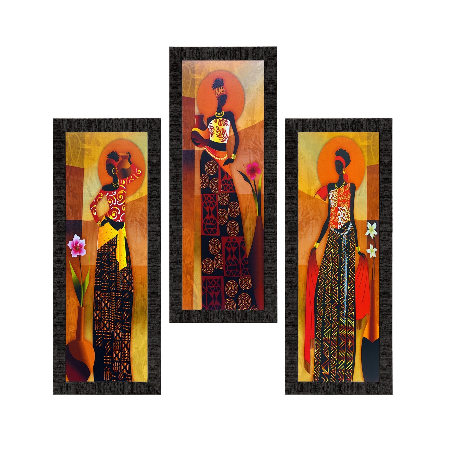 Set of 3 Tribal Lady Satin Matt Texture UV Art Painting Kafalo