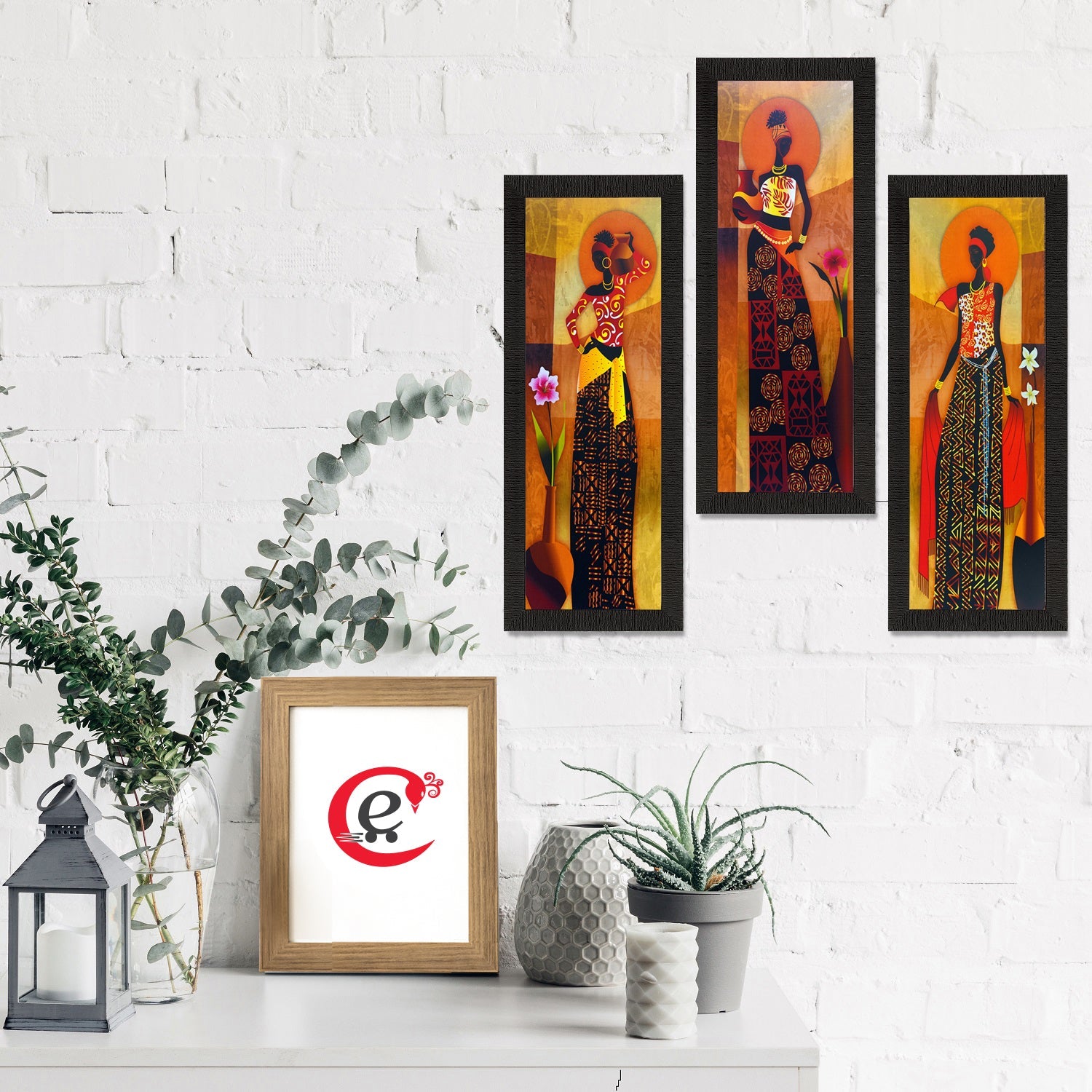 Set of 3 Tribal Lady Satin Matt Texture UV Art Painting Kafalo