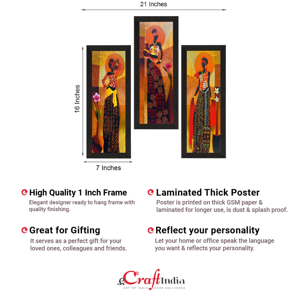 Set of 3 Tribal Lady Satin Matt Texture UV Art Painting Kafalo