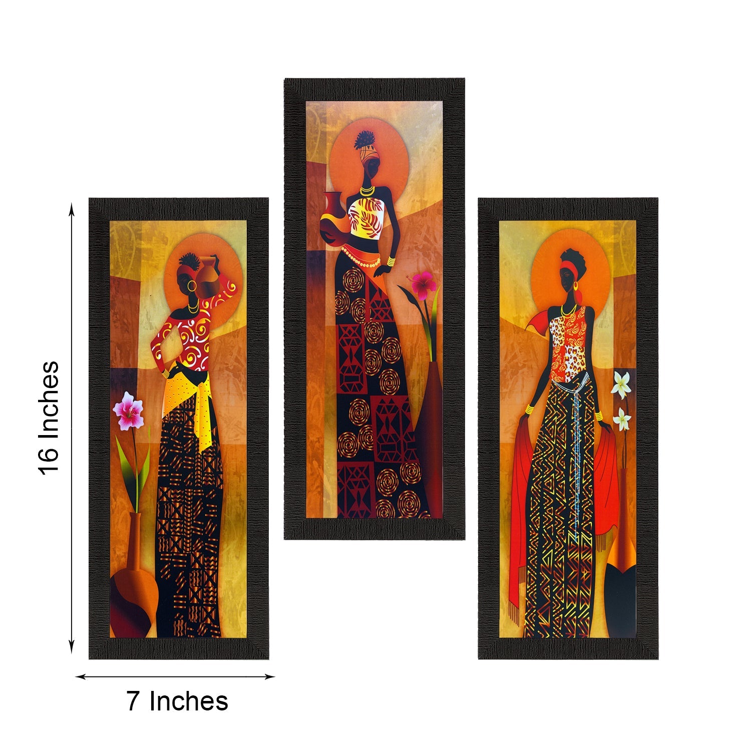 Set of 3 Tribal Lady Satin Matt Texture UV Art Painting Kafalo