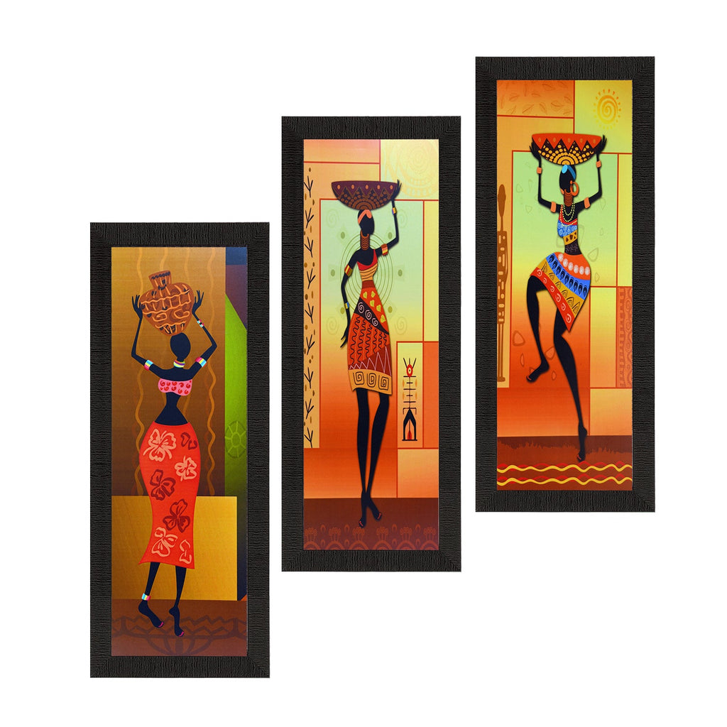 Set of 3 Tribal Lady Satin Matt Texture UV Art Painting Kafalo