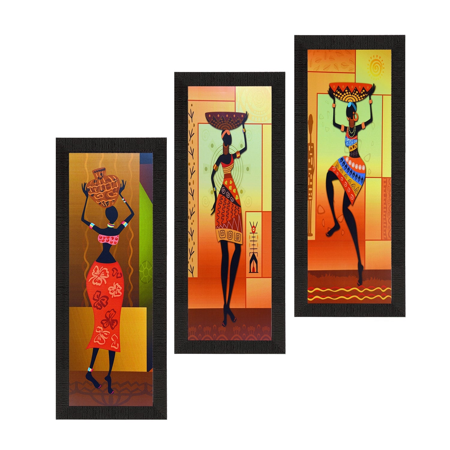 Set of 3 Tribal Lady Satin Matt Texture UV Art Painting Kafalo