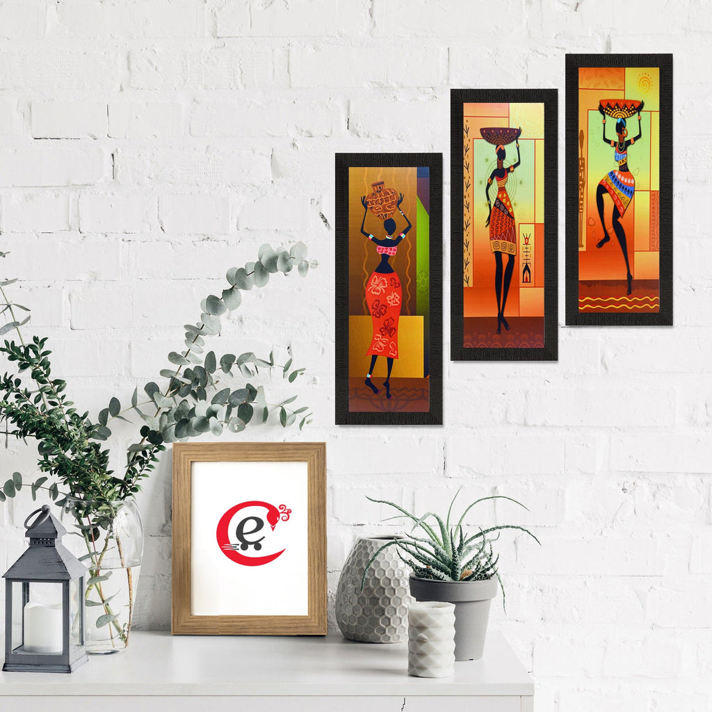 Set of 3 Tribal Lady Satin Matt Texture UV Art Painting Kafalo