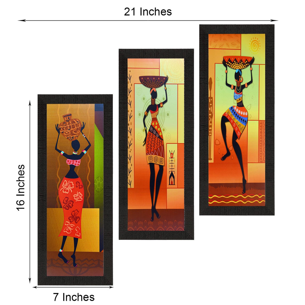 Set of 3 Tribal Lady Satin Matt Texture UV Art Painting Kafalo