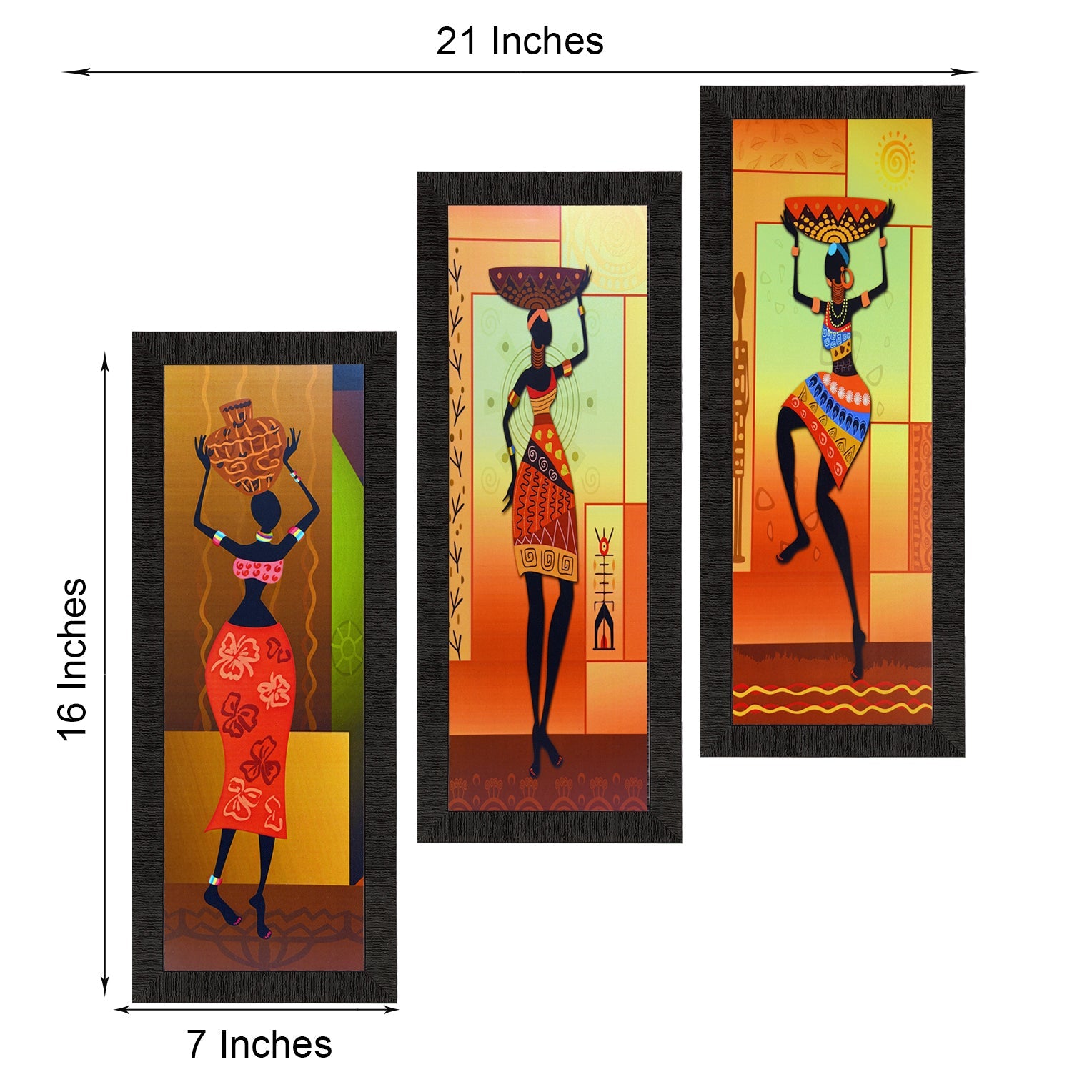 Set of 3 Tribal Lady Satin Matt Texture UV Art Painting Kafalo