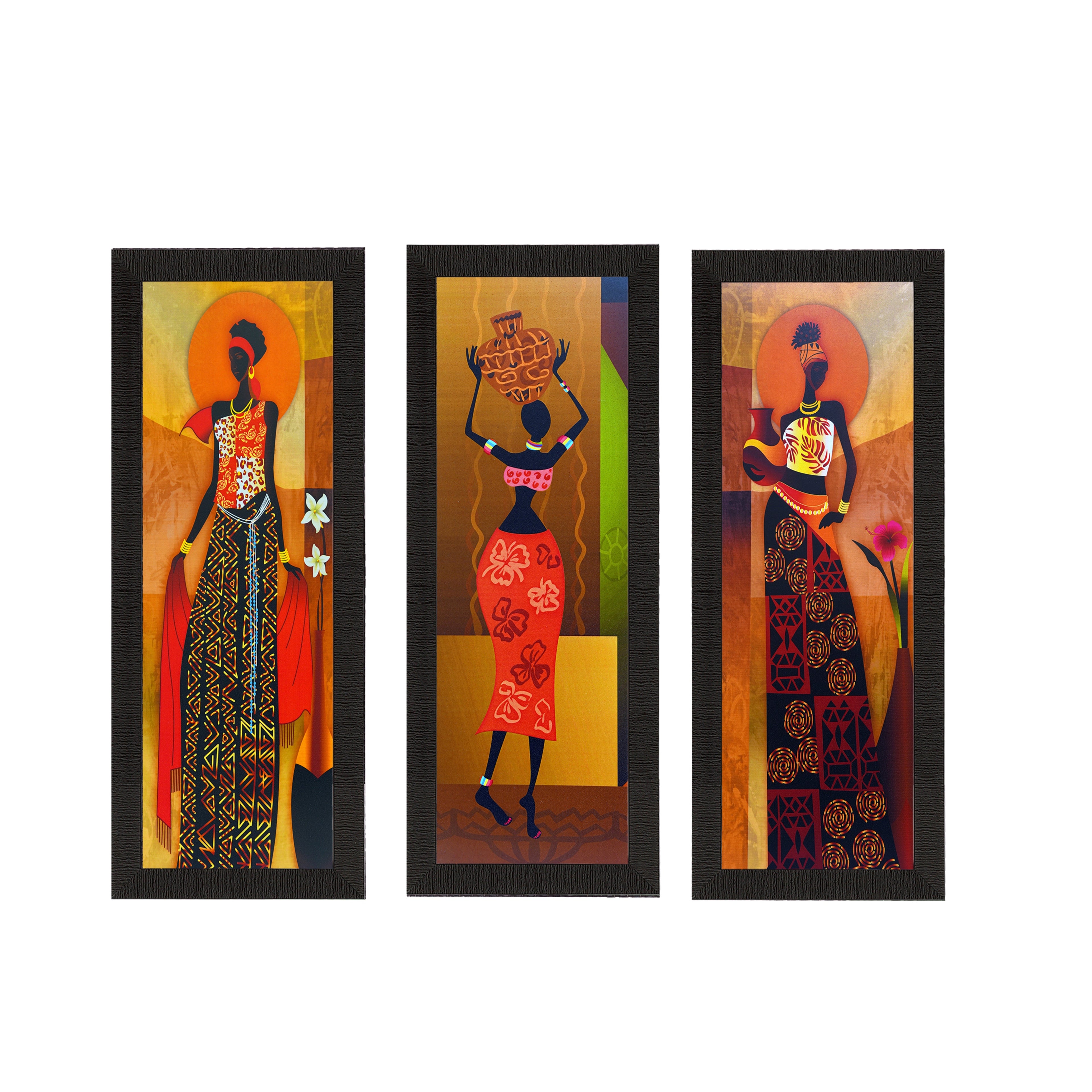 Set of 3 Tribal Lady Satin Matt Texture UV Art Painting Kafalo