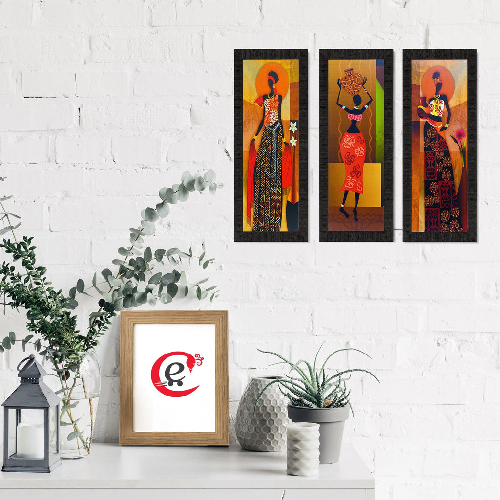 Set of 3 Tribal Lady Satin Matt Texture UV Art Painting Kafalo