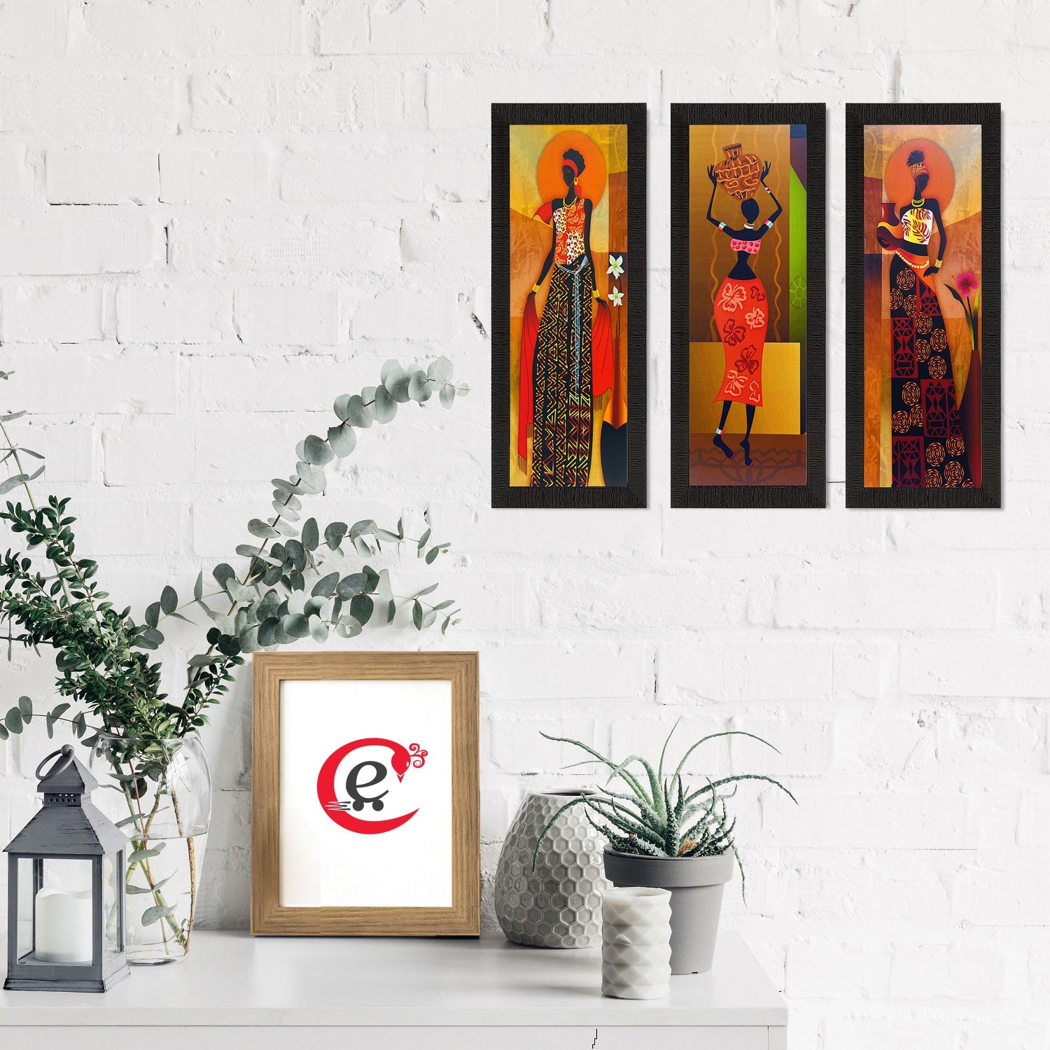 Set of 3 Tribal Lady Satin Matt Texture UV Art Painting Kafalo