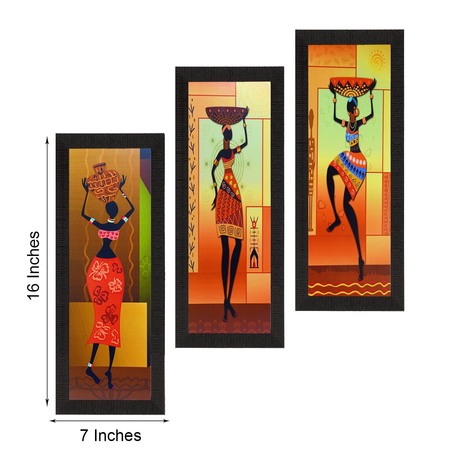 Set of 3 Tribal Lady Satin Matt Texture UV Art Painting Kafalo