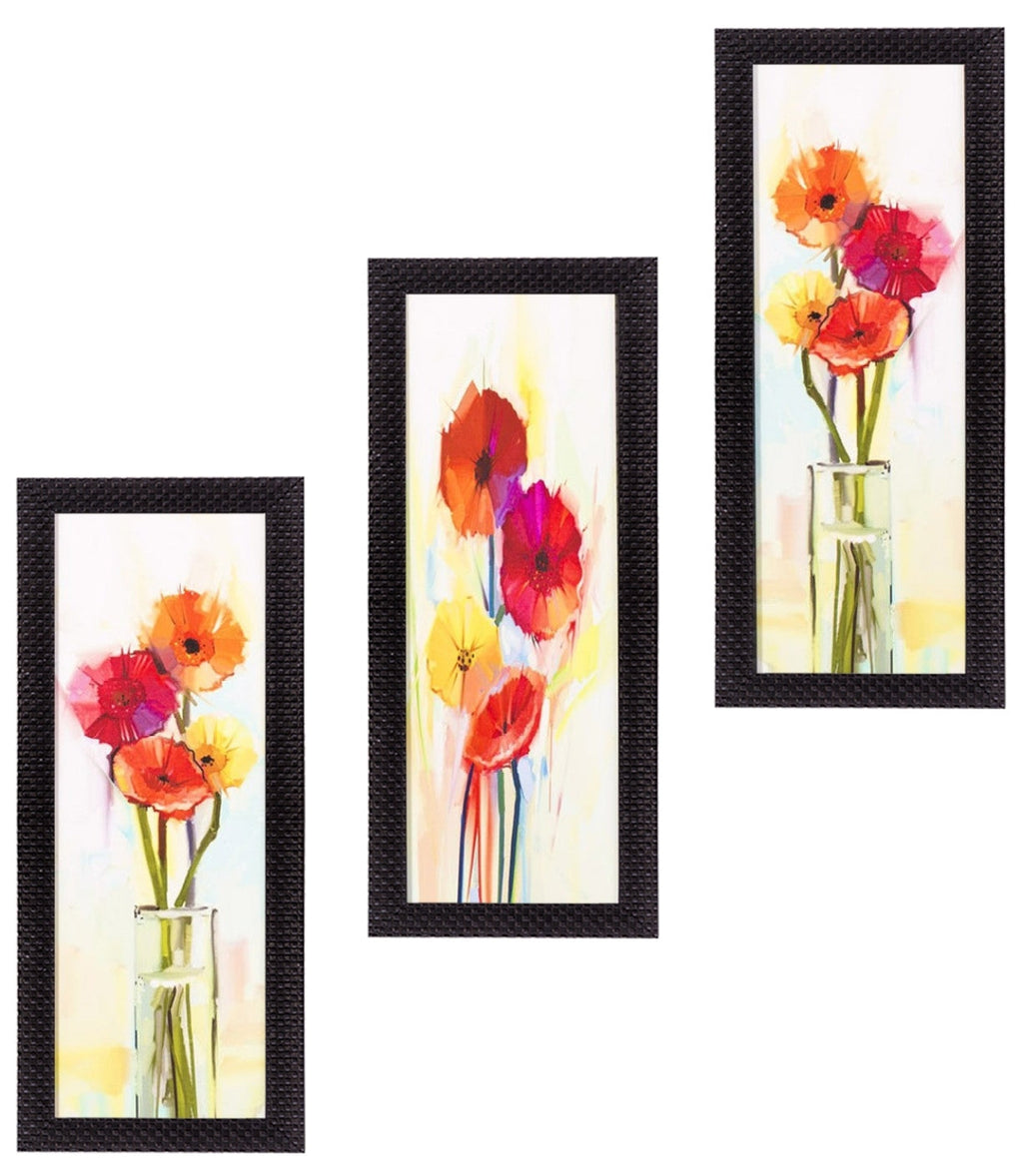Set Of 3 Decorative Floral Botanical Pot Satin Matt Texture UV Art Painting Kafalo
