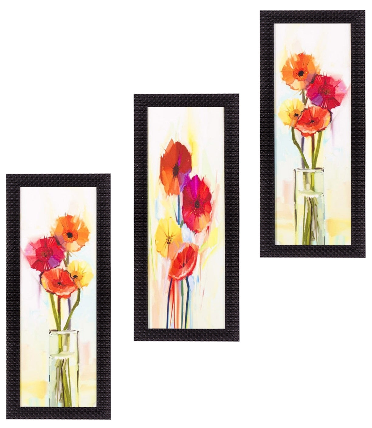 Set Of 3 Decorative Floral Botanical Pot Satin Matt Texture UV Art Painting Kafalo