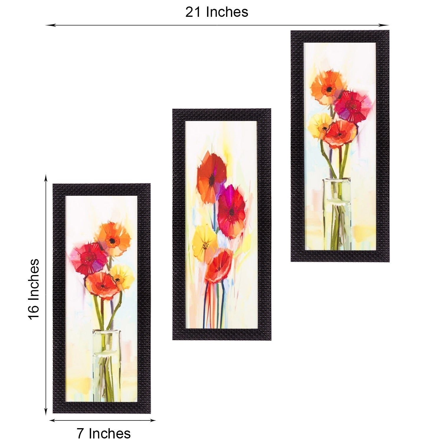 Set Of 3 Decorative Floral Botanical Pot Satin Matt Texture UV Art Painting Kafalo