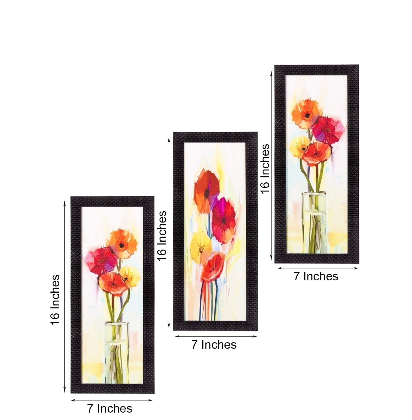 Set Of 3 Decorative Floral Botanical Pot Satin Matt Texture UV Art Painting Kafalo