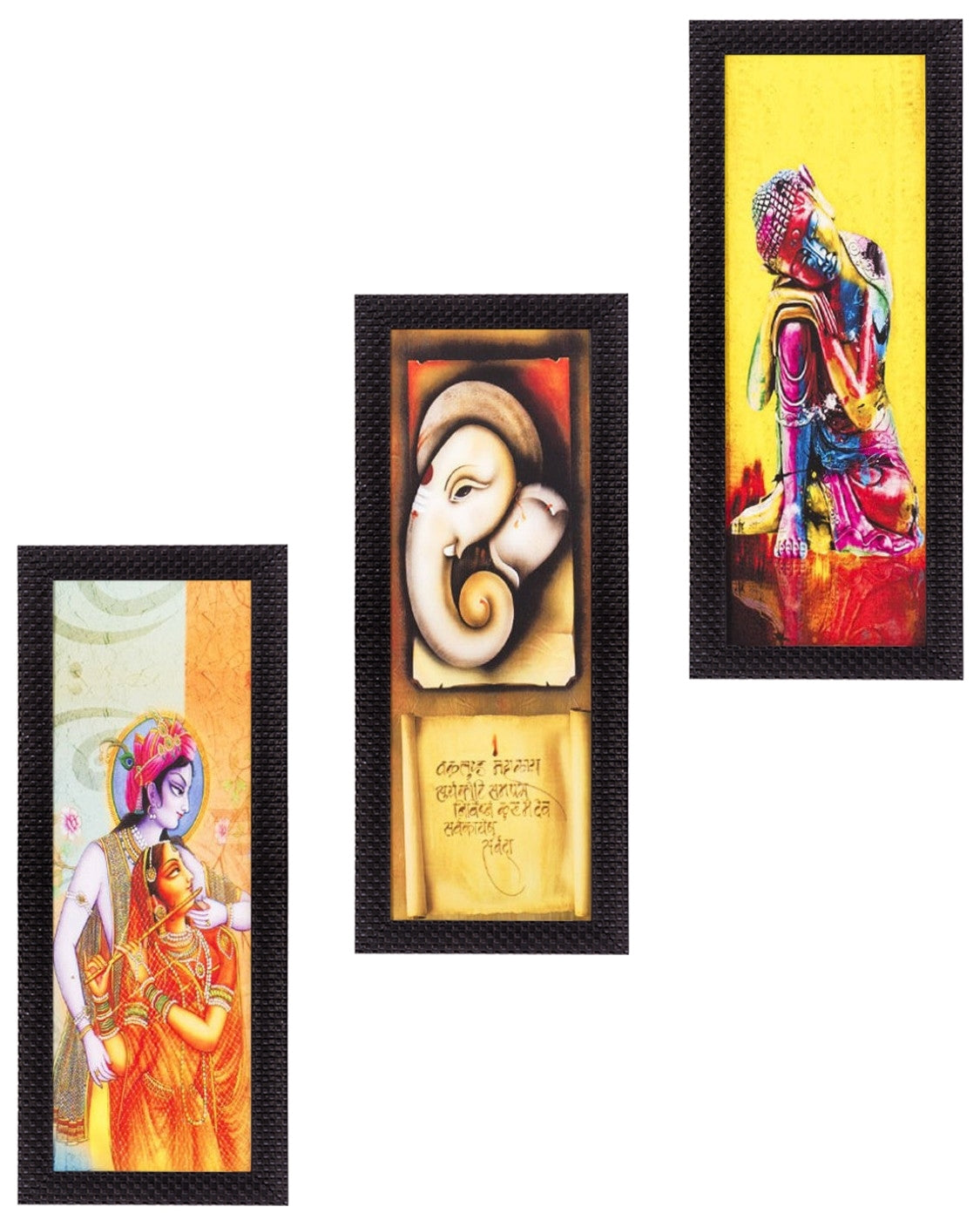 Set Of 3 Radha Krishna, Ganesha, Buddha Satin Matt Texture UV Art Painting Kafalo