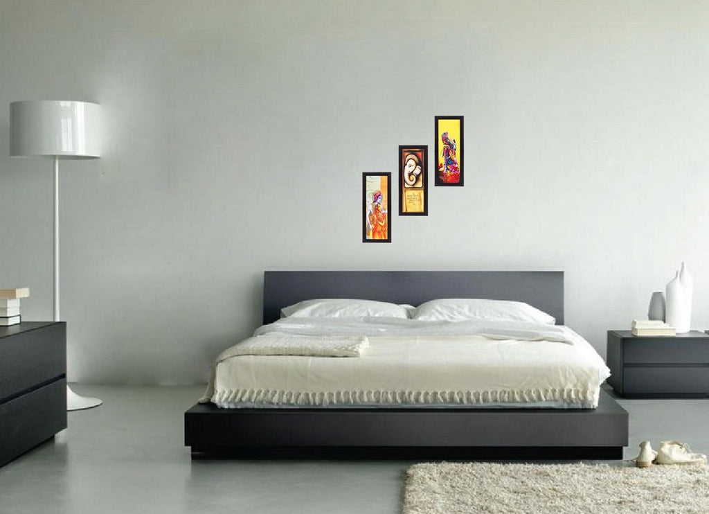 Set Of 3 Radha Krishna, Ganesha, Buddha Satin Matt Texture UV Art Painting Kafalo