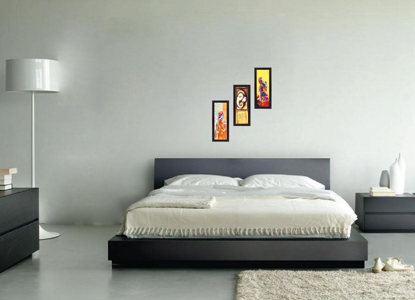Set Of 3 Radha Krishna, Ganesha, Buddha Satin Matt Texture UV Art Painting Kafalo