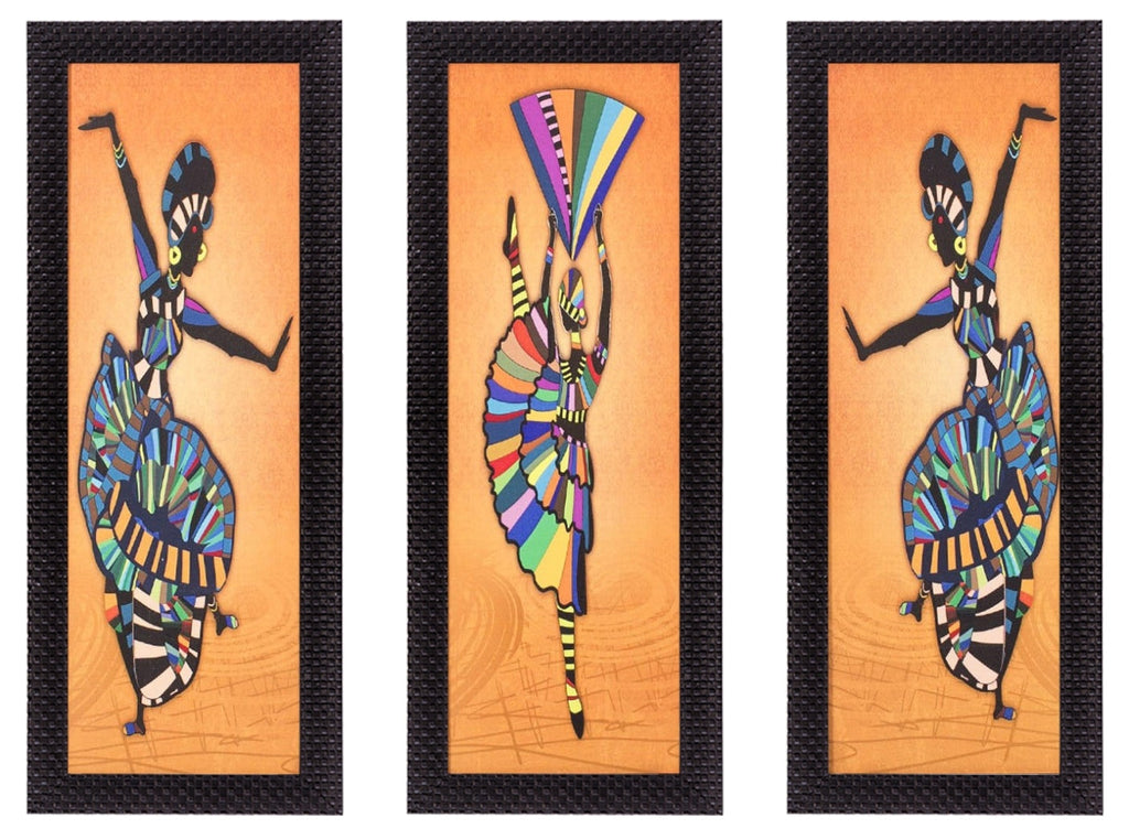 Set Of 3 Abstract Dancing Lady Satin Matt Texture UV Art Painting Kafalo