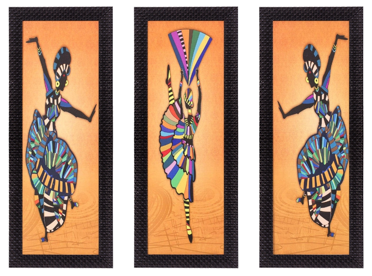 Set Of 3 Abstract Dancing Lady Satin Matt Texture UV Art Painting Kafalo