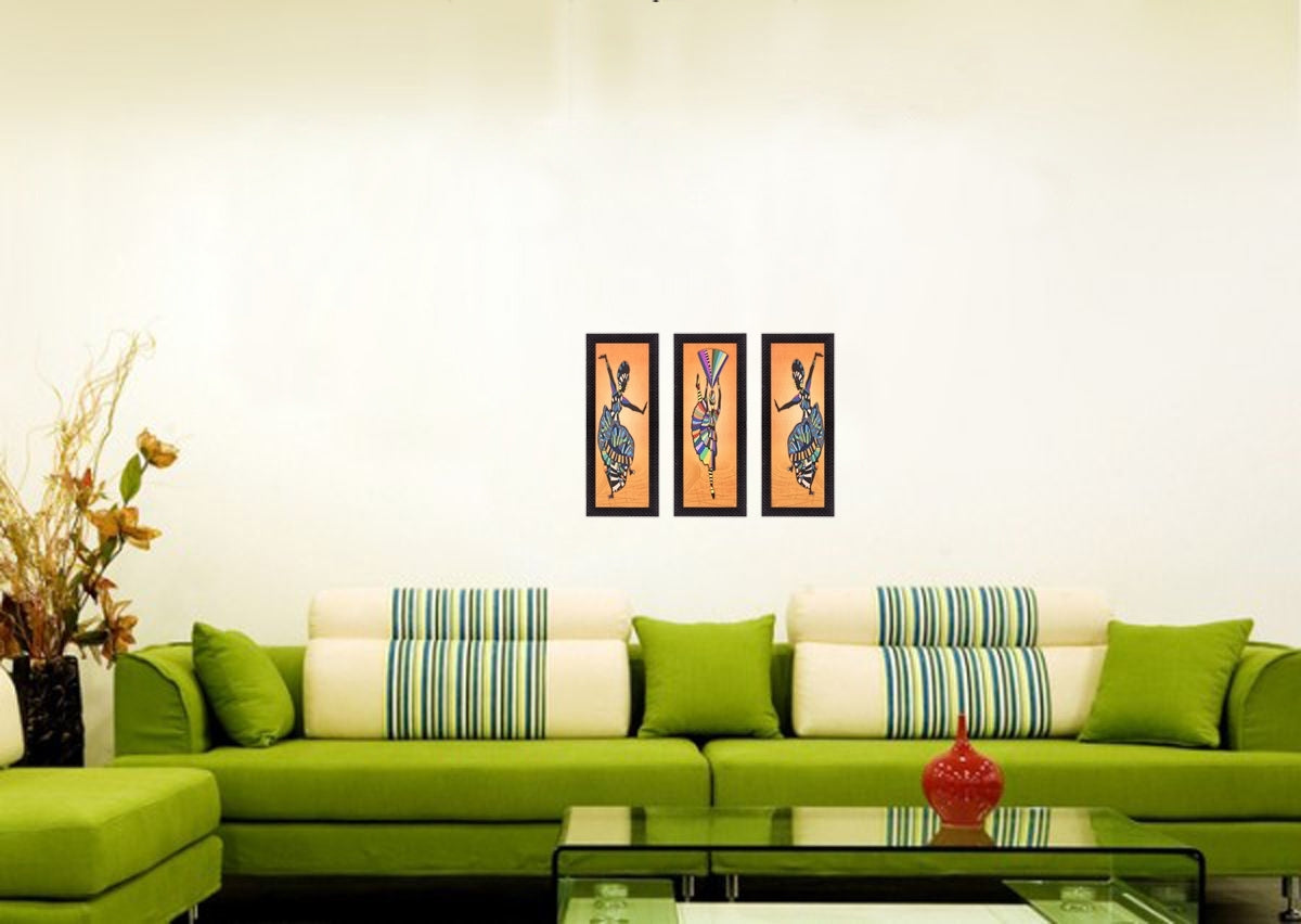 Set Of 3 Abstract Dancing Lady Satin Matt Texture UV Art Painting Kafalo