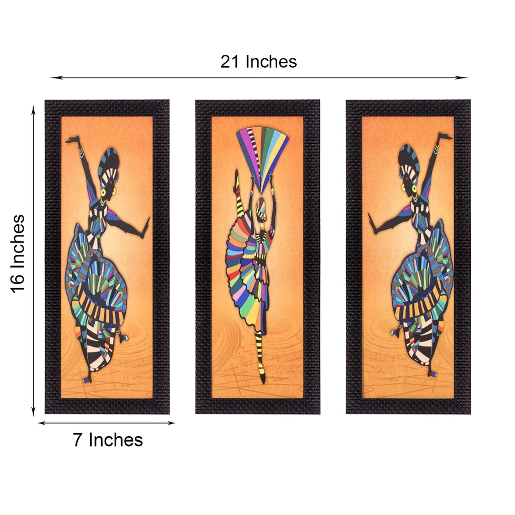 Set Of 3 Abstract Dancing Lady Satin Matt Texture UV Art Painting Kafalo