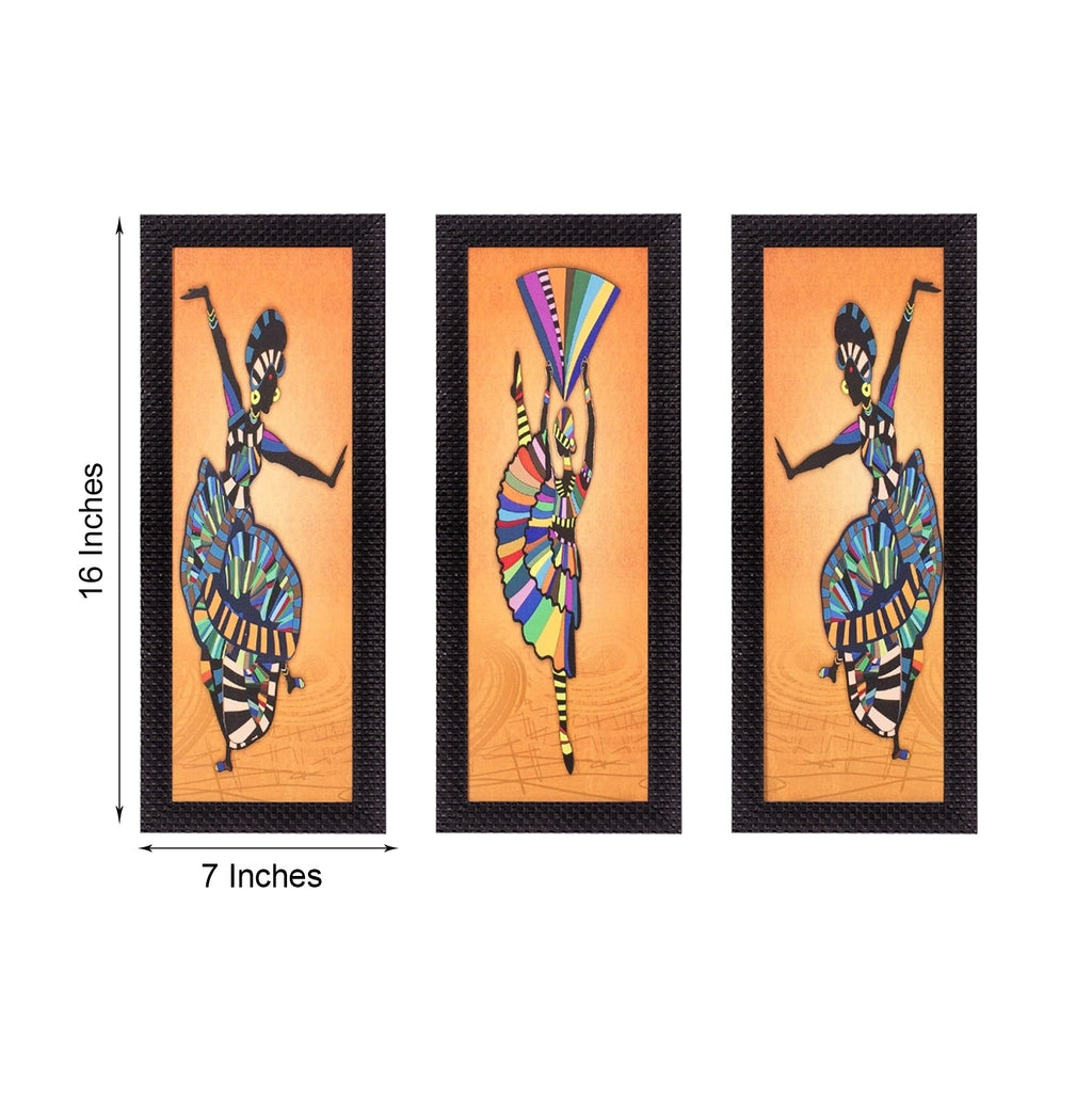 Set Of 3 Abstract Dancing Lady Satin Matt Texture UV Art Painting Kafalo