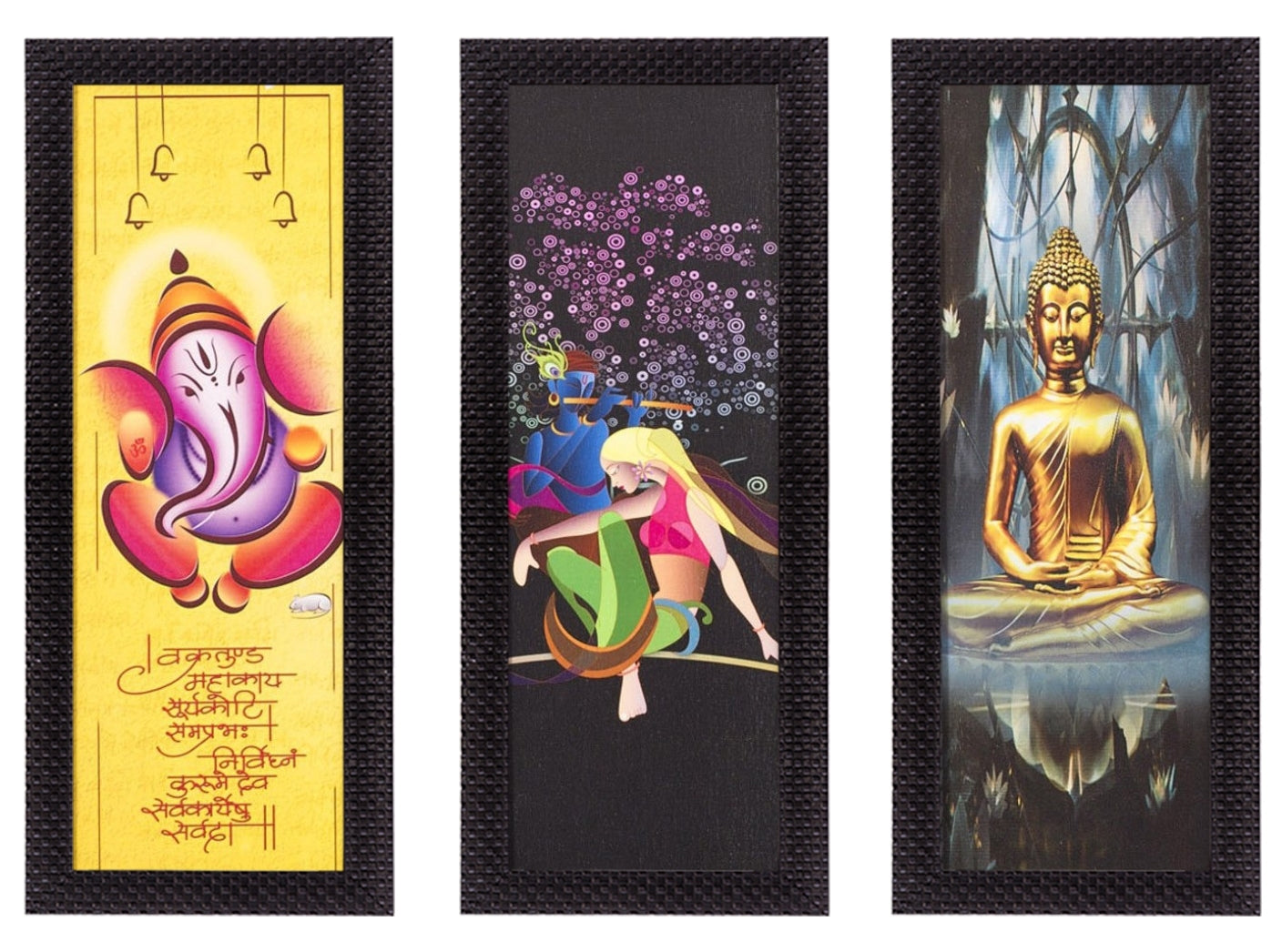 Set Of 3 Radha Krishna, Ganesha, Buddha Satin Matt Texture UV Art Painting Kafalo
