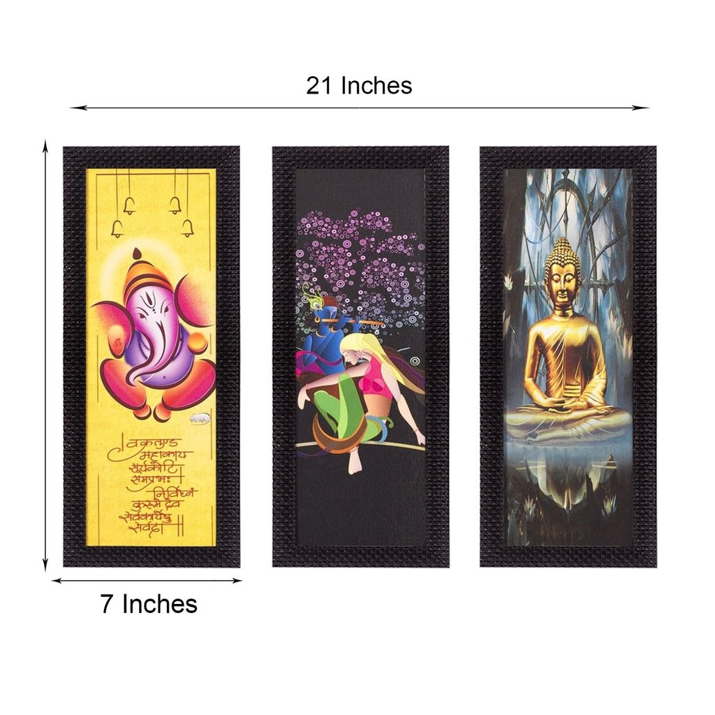 Set Of 3 Radha Krishna, Ganesha, Buddha Satin Matt Texture UV Art Painting Kafalo