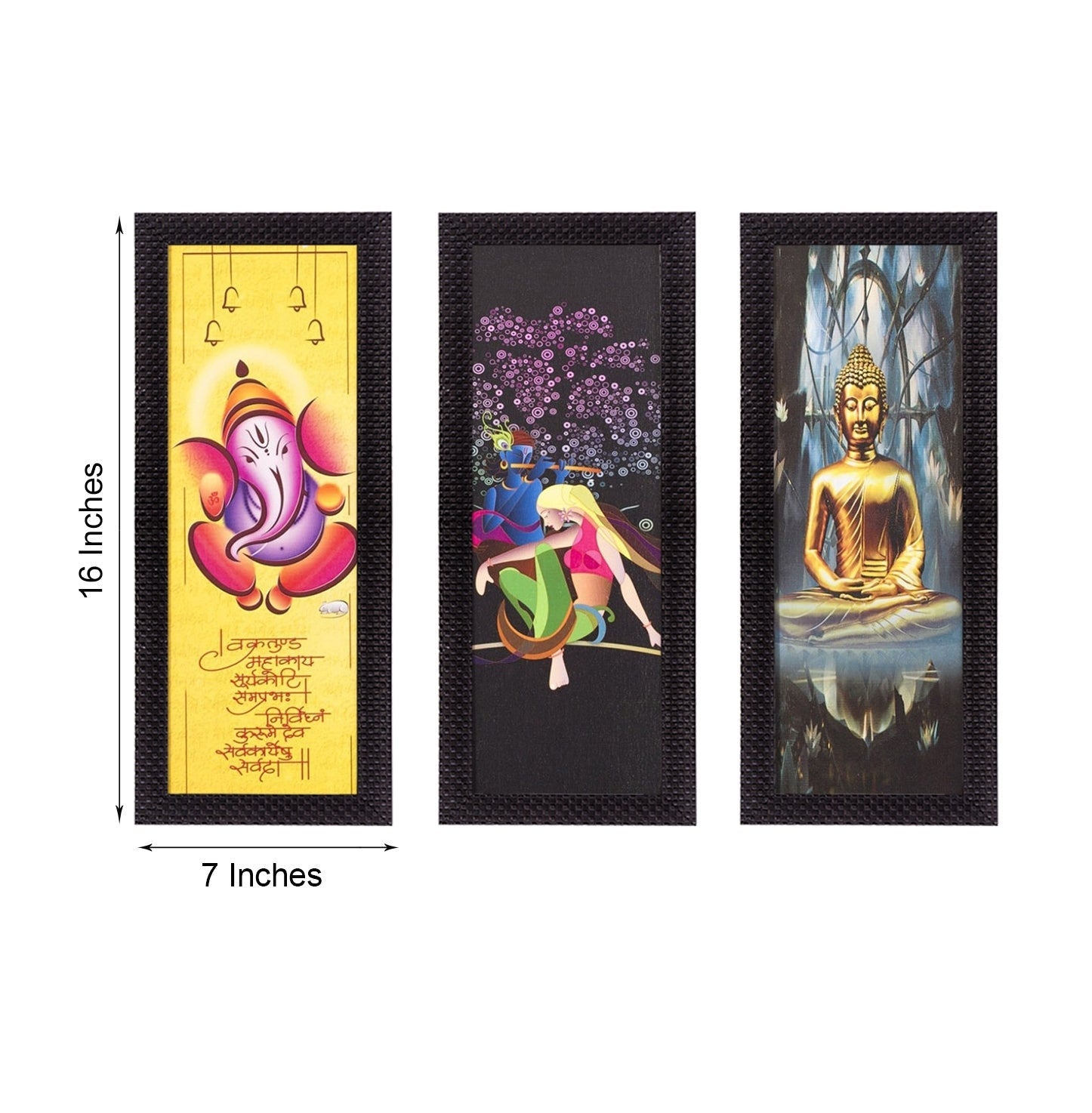 Set Of 3 Radha Krishna, Ganesha, Buddha Satin Matt Texture UV Art Painting Kafalo