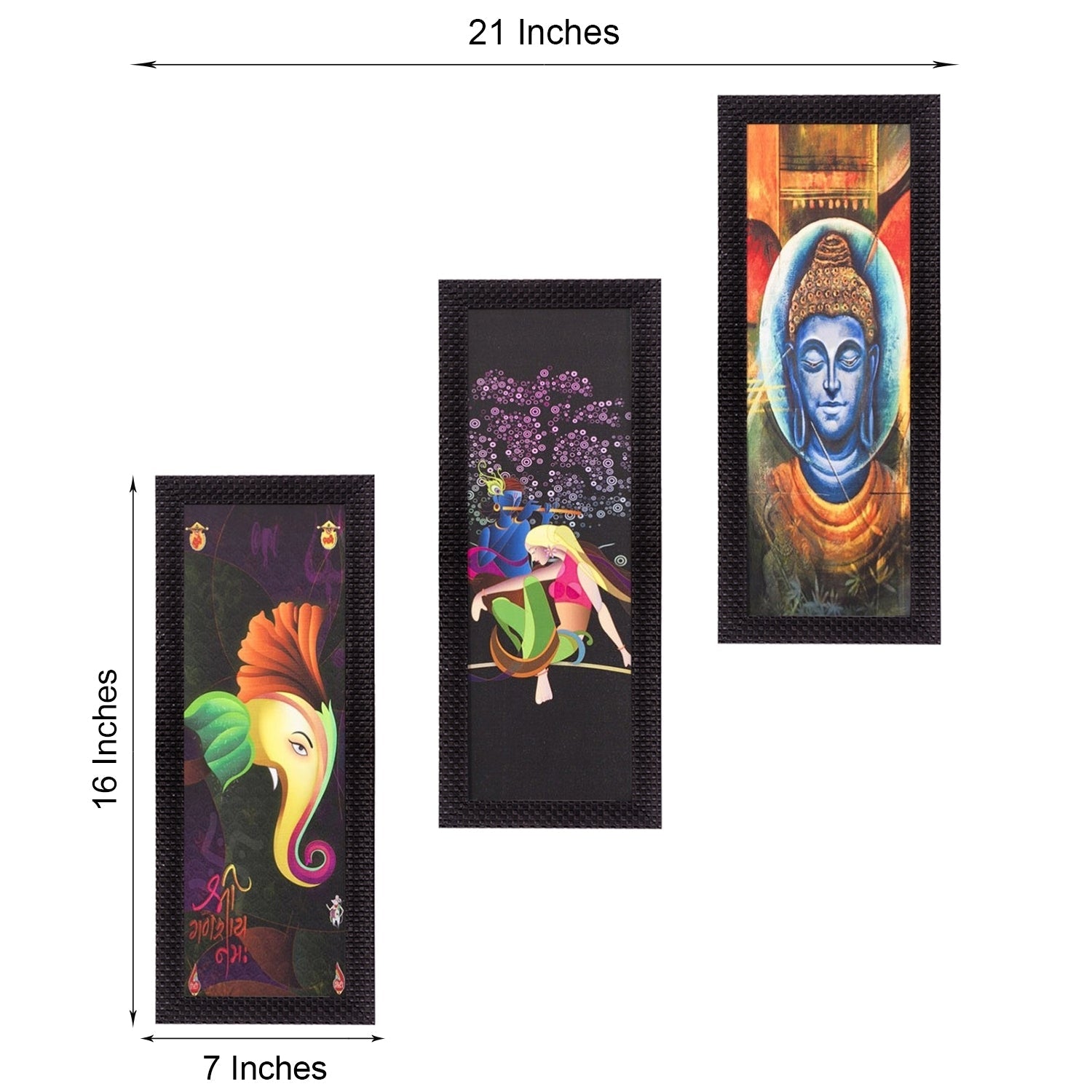 Set Of 3 Radha Krishna, Ganesha, Buddha Satin Matt Texture UV Art Painting Kafalo
