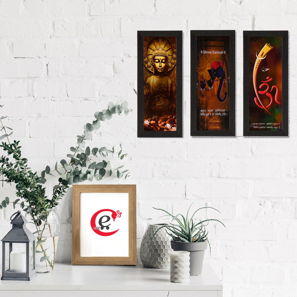 Set Of 3 Ganesha & Buddha Satin Matt Texture UV Art Painting Kafalo