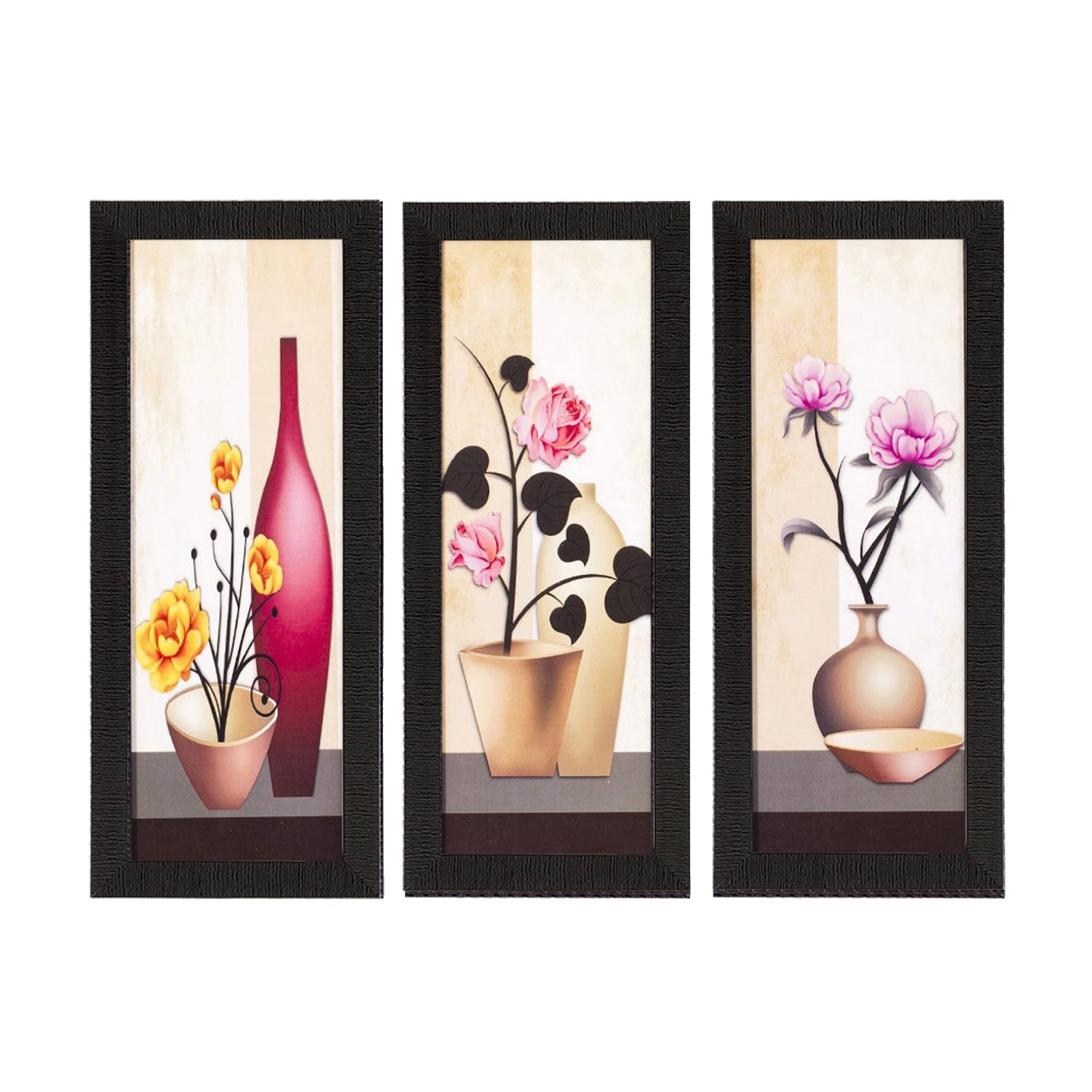 Set Of 3 Decorative Floral Botanical Pot Satin Matt Texture UV Art Painting Kafalo
